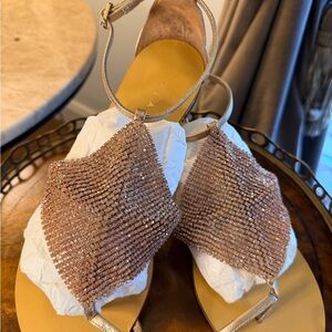 Rose Gold Crystal Mesh Women’s Sandals with Ankle Strap